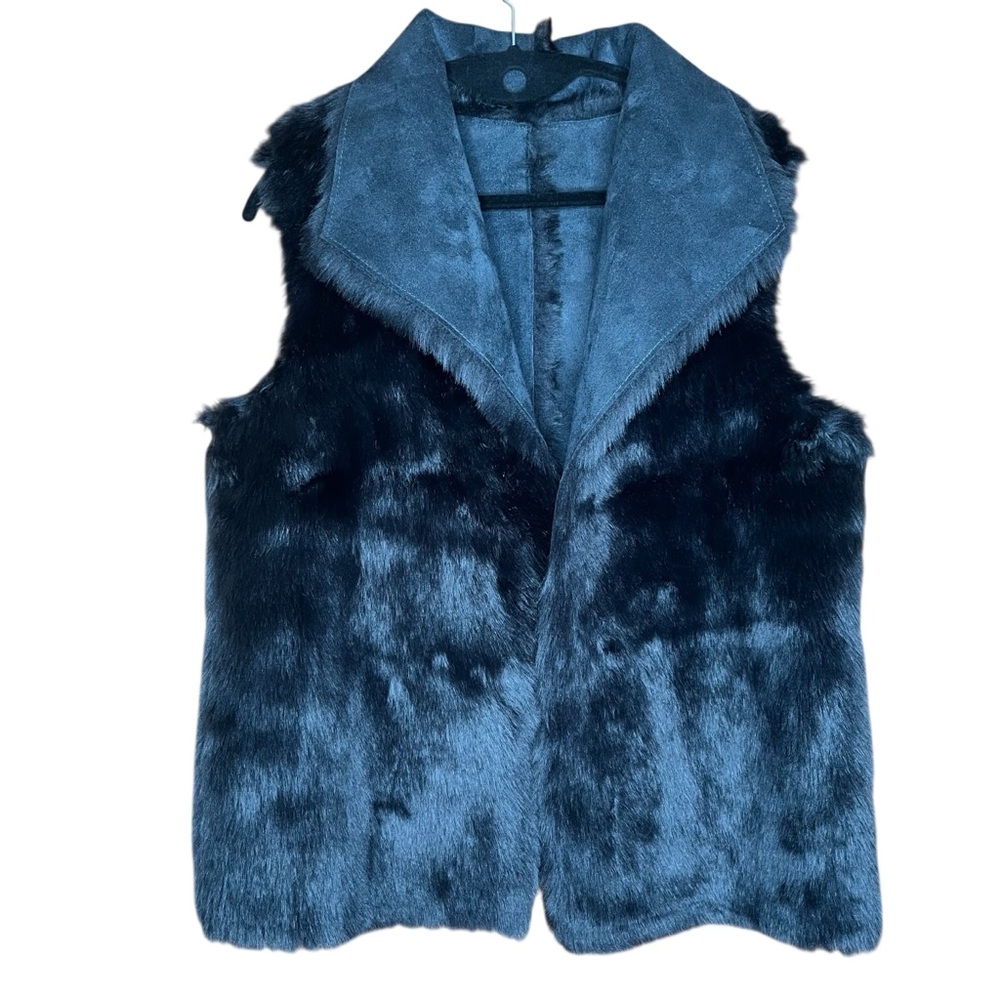 Black Faux Fur Gray Suede Reversible Vest